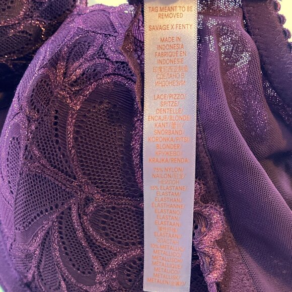 Savage X Fenty Not Sorry Lace Balconette Bra 38DDD, Lightly Padded Purple NEW - Picture 10 of 12